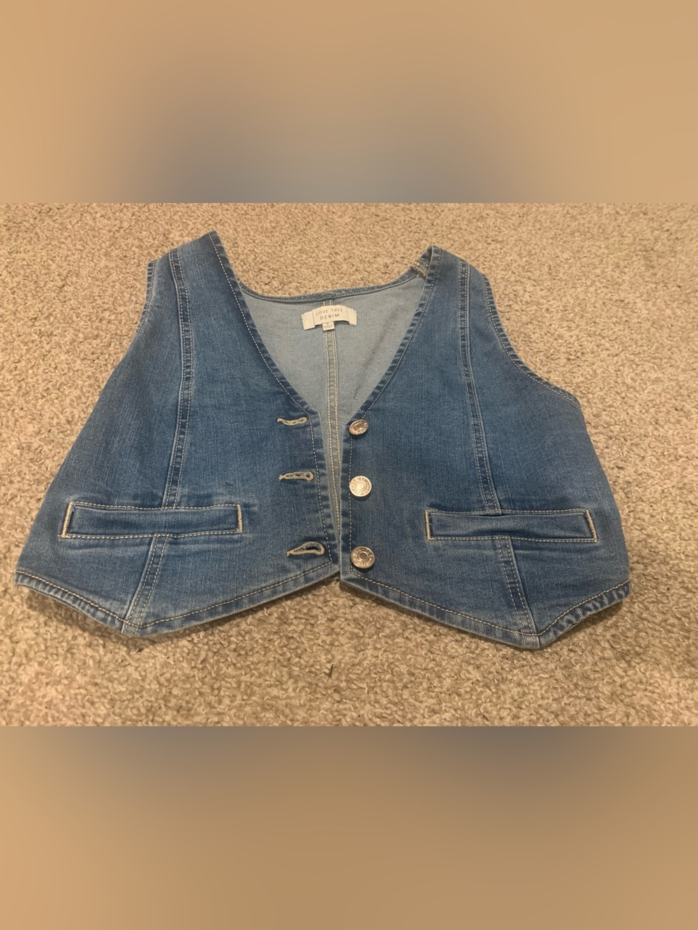 Denim Button Vest - Medium Wash Blue small